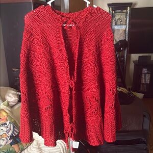 Red Chunky Knit poncho